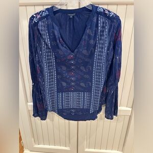 Lucky Brand BOHO long bell sleeve embroidered top size S/P multi colored